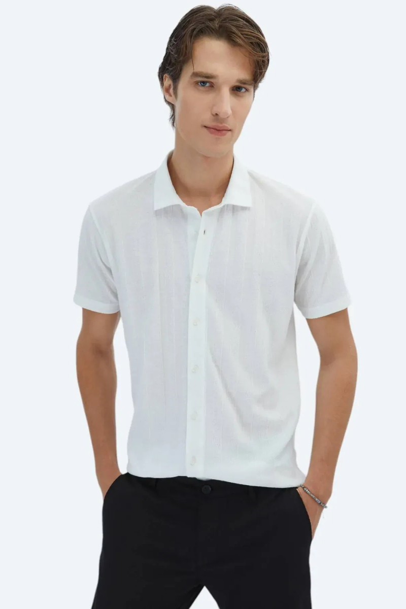 Kip Erkek Desenli Regular Fit Casual Gömlek GM-5872 Beyaz Beyaz