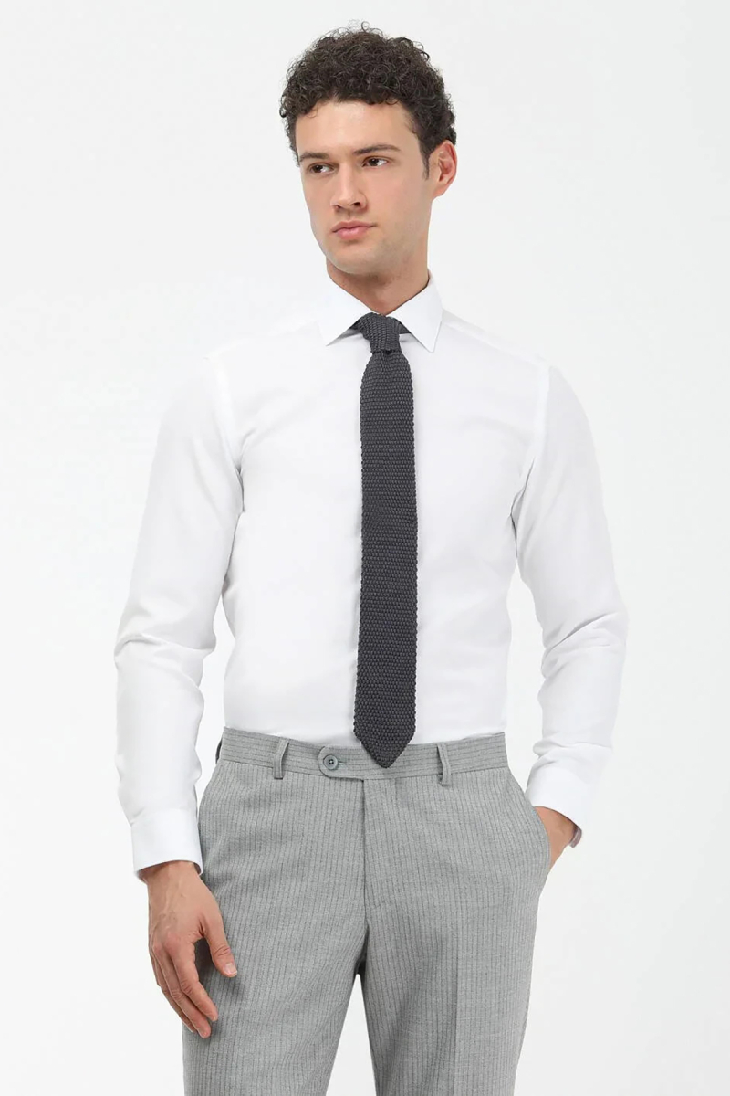 Kip Erkek Düz Slim Fit Dokuma Klasik Pamuk Karışımlı Gömlek GM-4915 Beyaz Beyaz