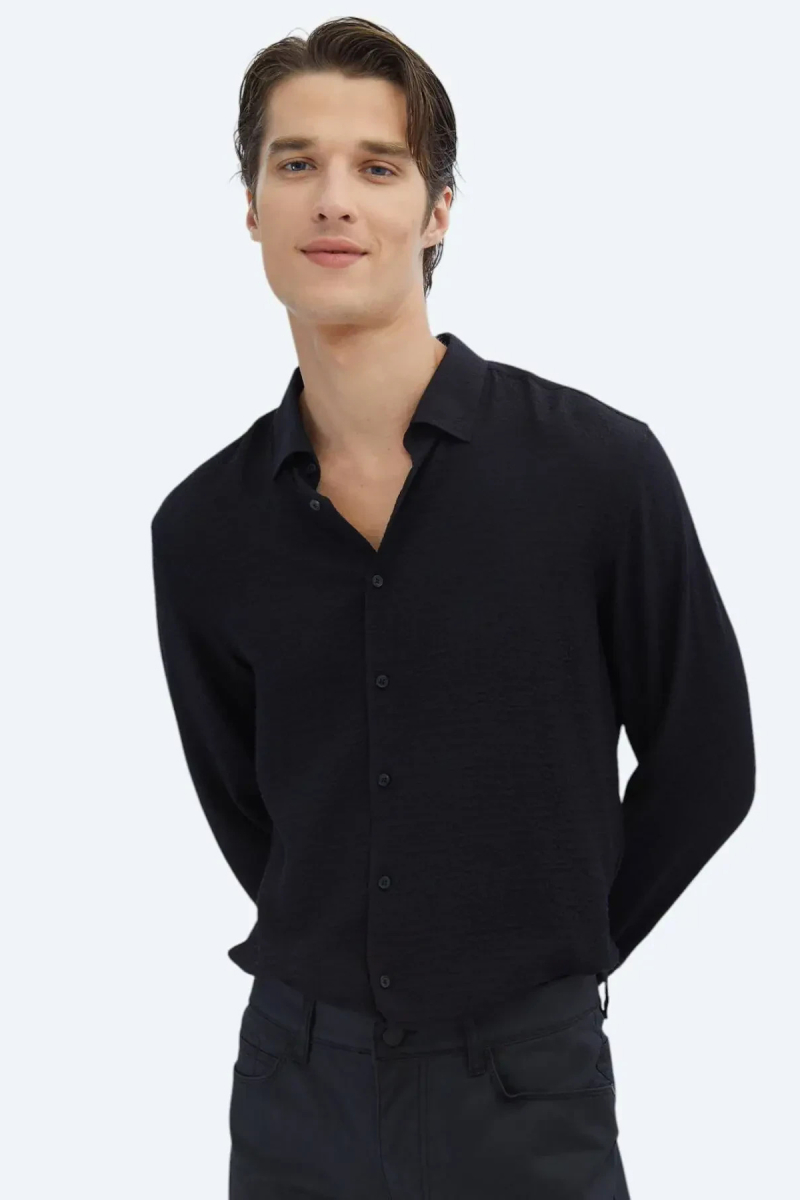 Kip Erkek Regular Fit Dokuma Klasik Gömlek GM-5804 Siyah Siyah