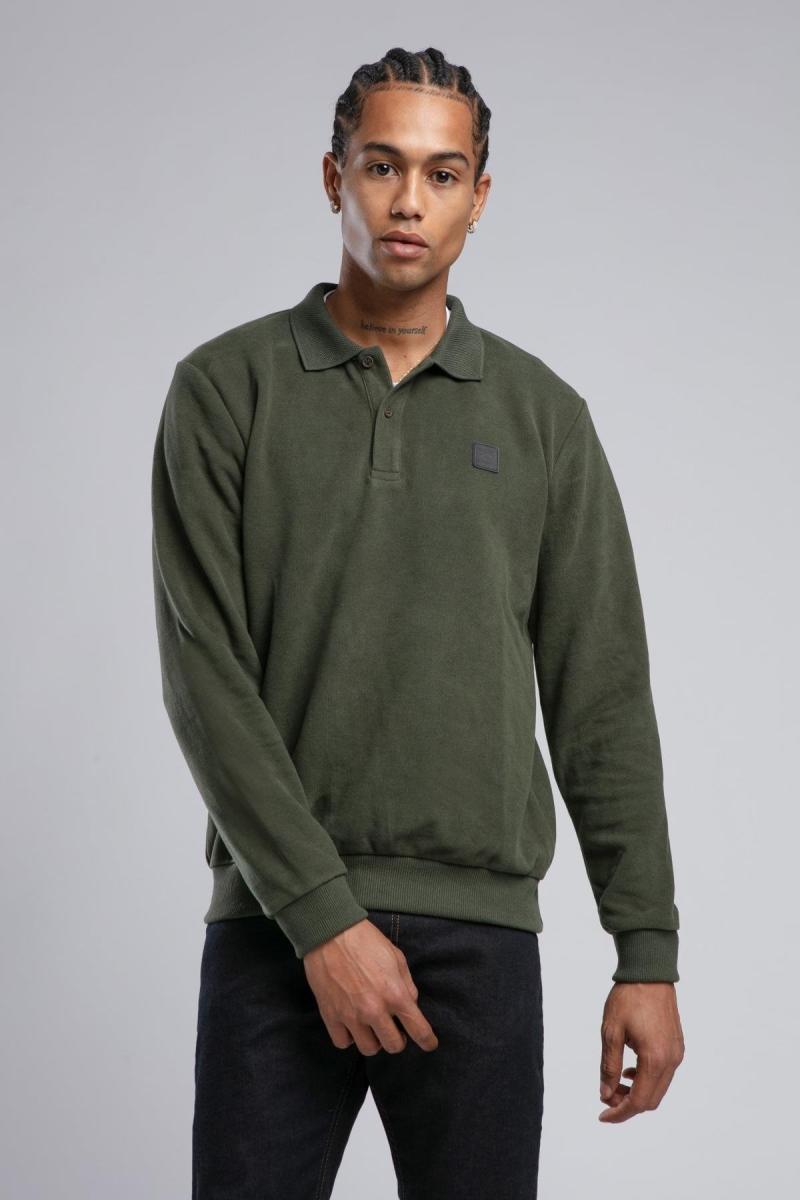 Lee Cooper Erkek Newblend Polo Yaka Sweatshirt 241043 Haki Haki