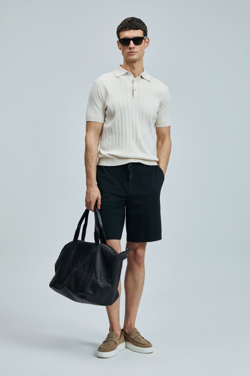 Lufian Erkek Aler Spor Slim Fit Chino Şort 111210079 Siyah Siyah