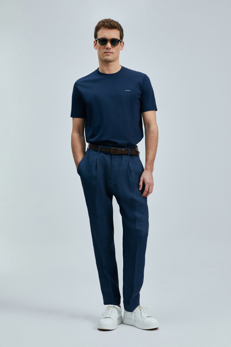 Lufian Erkek Bran Modern Grafik T-Shirt 111020262 Lacivert Lacivert