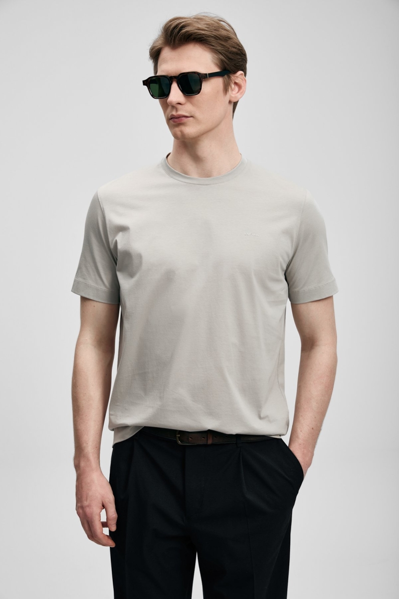 Lufian Erkek Bran Modern Grafik T-Shirt 111020321 Bej Bej