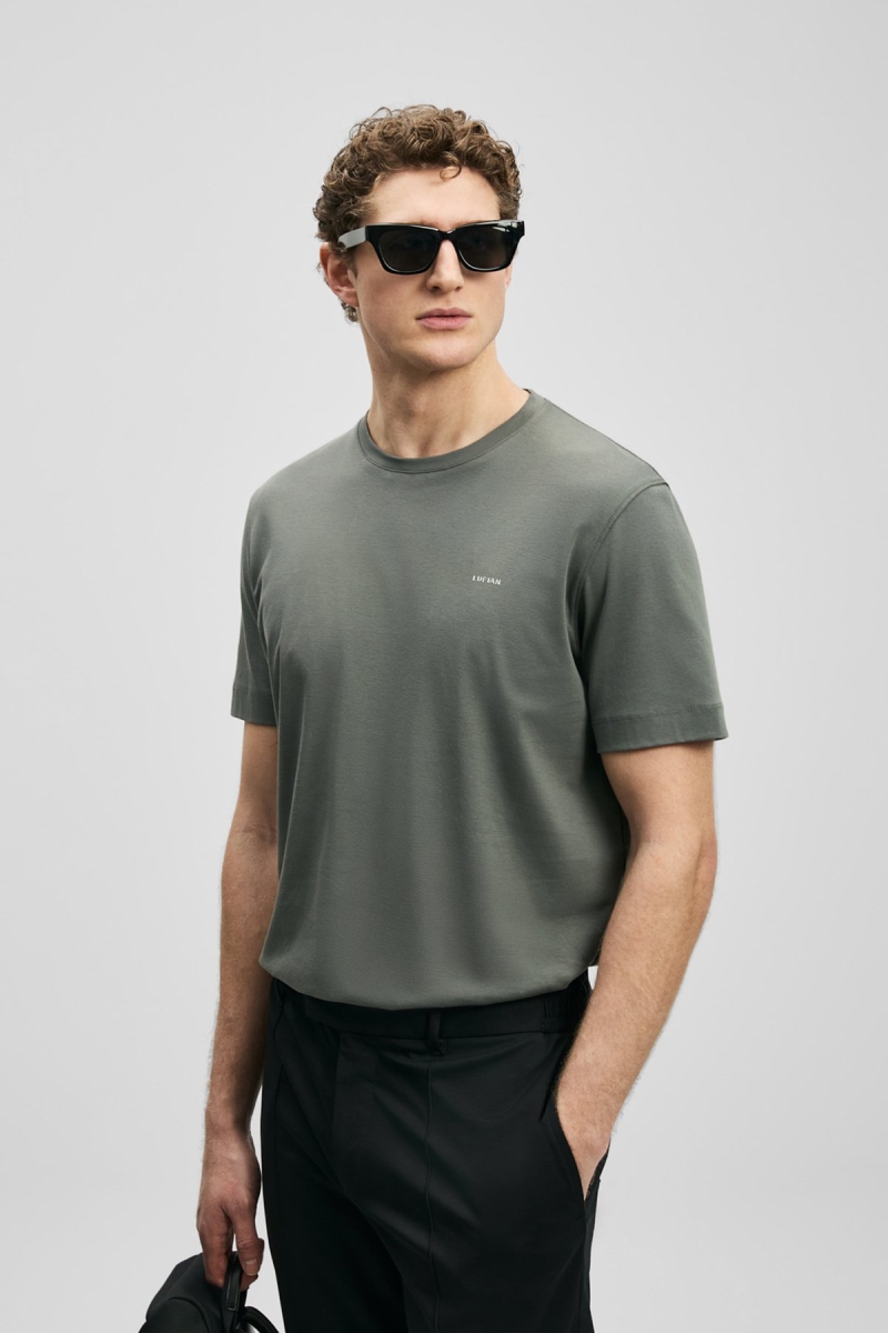 Lufian Erkek Bran Modern Grafik T-Shirt 111020321 Koyu Yeşil Koyu Yeşil