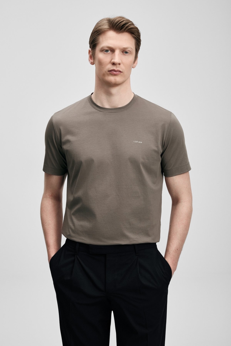 Lufian Erkek Bran Modern Grafik T-Shirt 111020321 Vizon Vizon