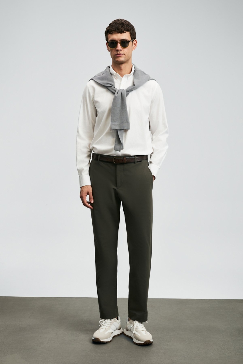 Lufian Erkek Daren Smart Slim Fit Chino Pantolon 112190340 Haki Haki