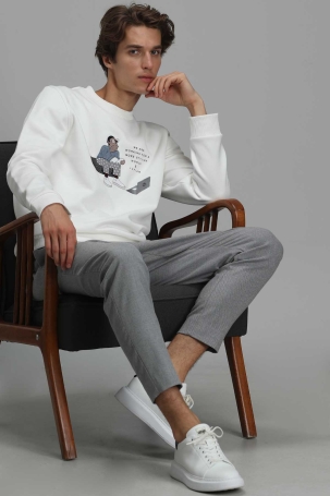 Lufian Erkek Donovan Sweatshirt 627112030078 Kırık Beyaz Kırık Beyaz