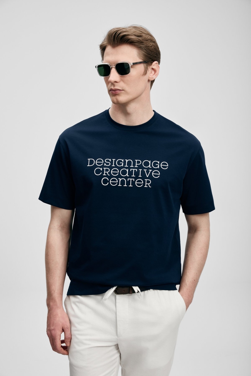 Lufian Erkek Frank Modern Grafik T-Shirt 111020284 Lacivert Lacivert