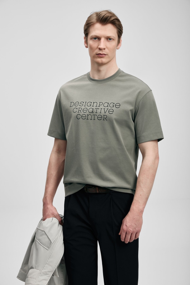 Lufian Erkek Frank Modern Grafik T-Shirt 111020284 Yeşil Yeşil