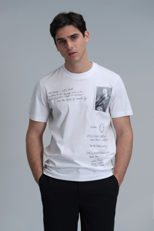 Lufian Erkek Fred Modern Grafik T-Shirt 111020219 Beyaz Beyaz
