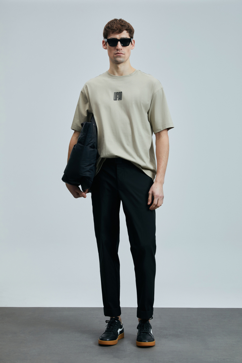 Lufian Erkek Helıx Modern Grafik T-Shirt 111020245 Bej Bej