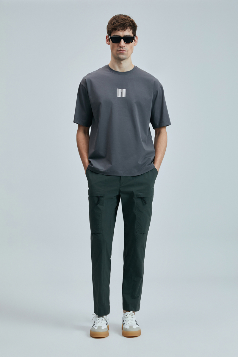 Lufian Erkek Helıx Modern Grafik T-Shirt 111020245 Koyu Gri Koyu Gri