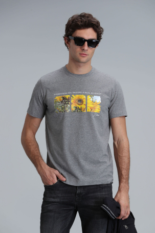 Lufian Erkek June Modern Grafik T-Shirt 111020192 Gri Gri