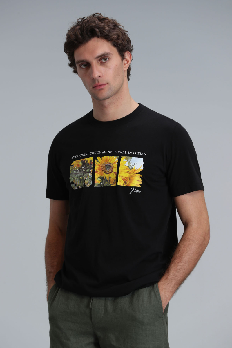 Lufian Erkek June Modern Grafik T-Shirt 111020192 Siyah Siyah