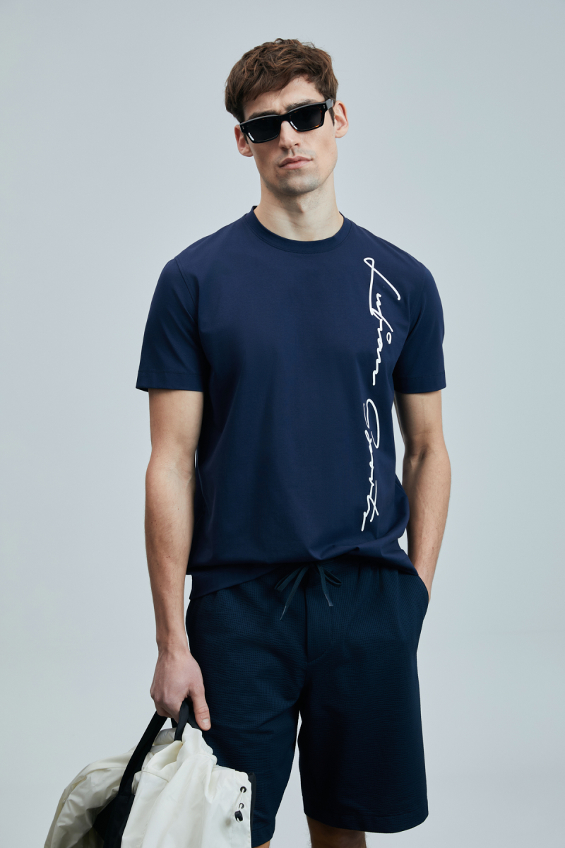 Lufian Erkek Justın Modern Grafik T-Shirt 111020231 Açık Lacivert Açık Lacivert