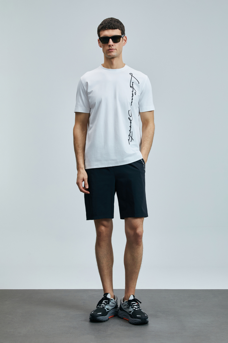 Lufian Erkek Justın Modern Grafik T-Shirt 111020231 Beyaz Beyaz