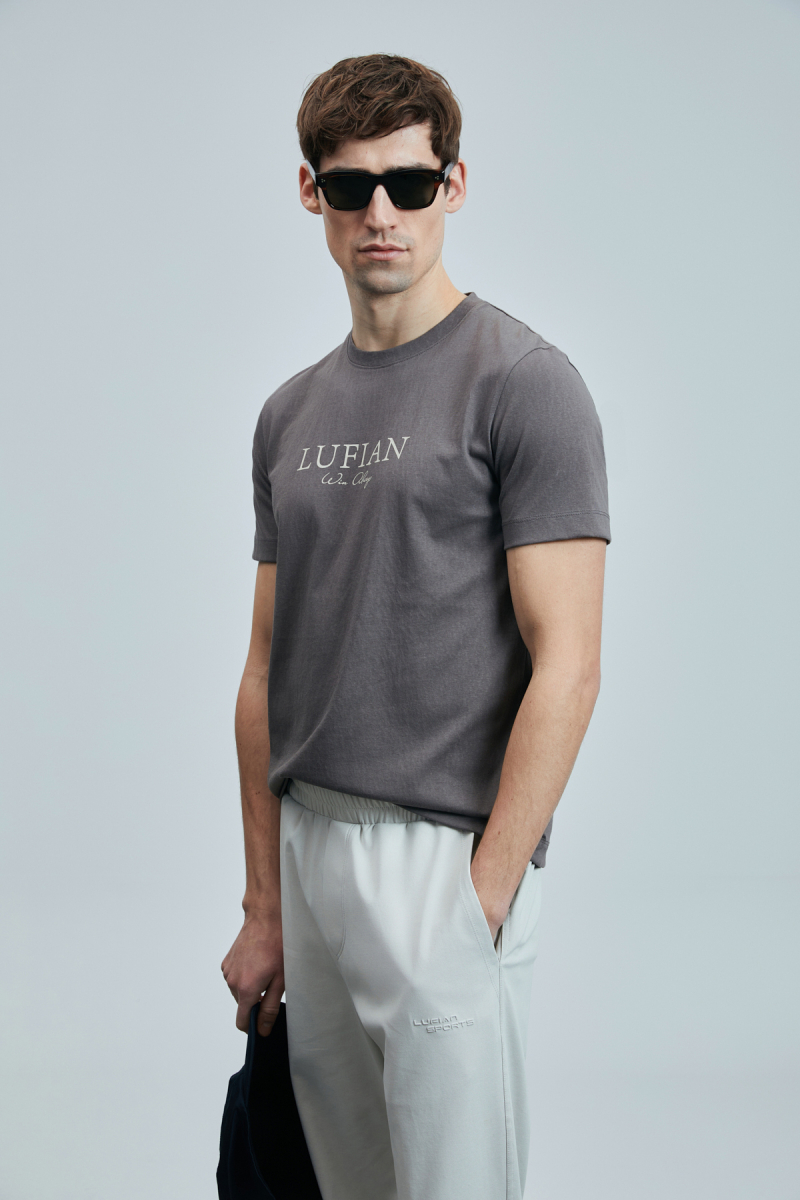 Lufian Erkek Love Modern Grafik T-Shirt 111020238 Vizon Vizon