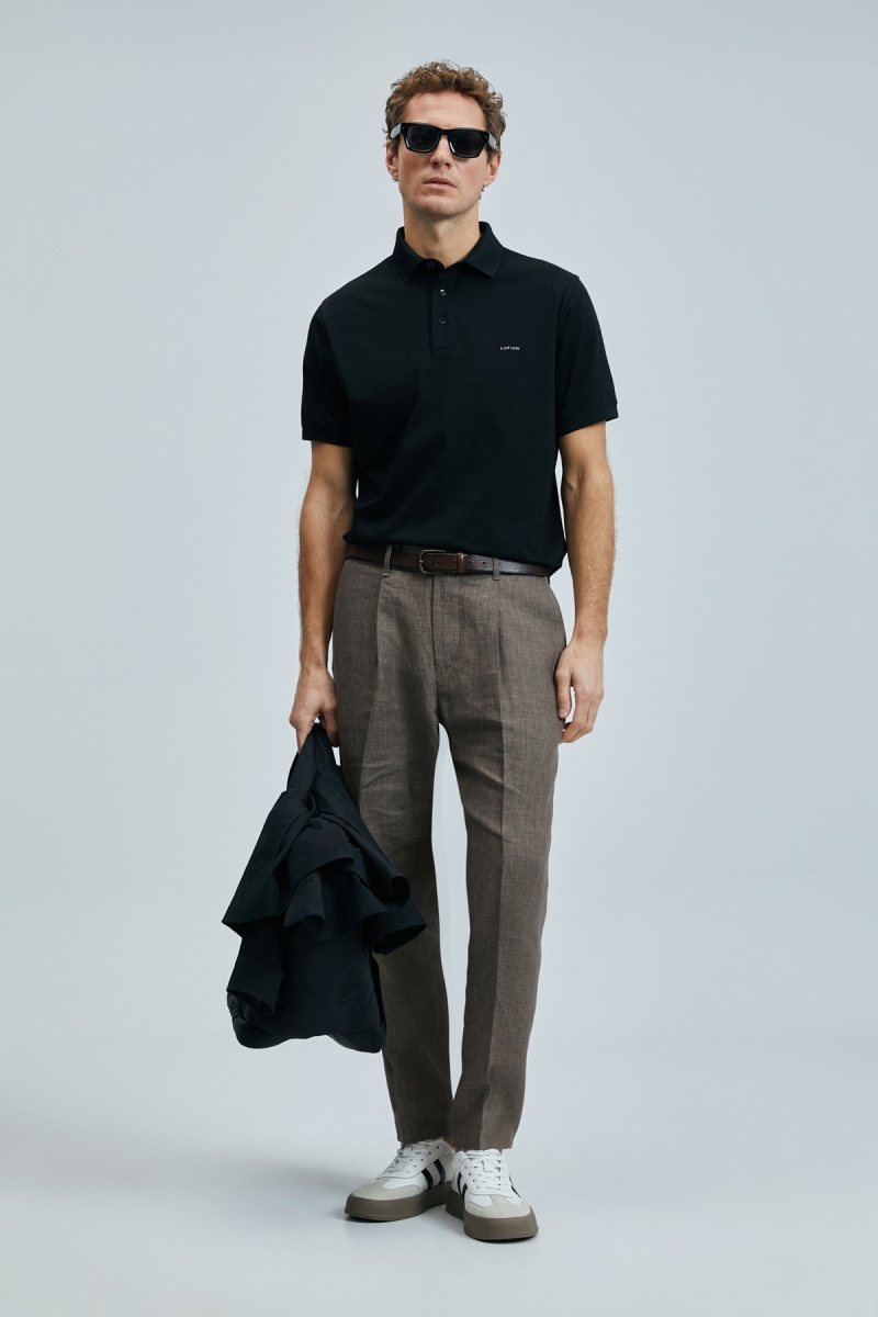 Lufian Erkek Luna Smart Polo T-Shirt 111040228 Siyah Siyah
