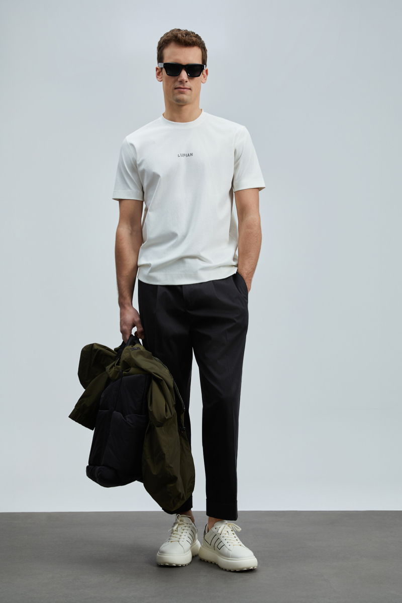 Lufian Erkek Marcus Modern Grafik T-Shirt 111020235 Kırık Beyaz Kırık Beyaz