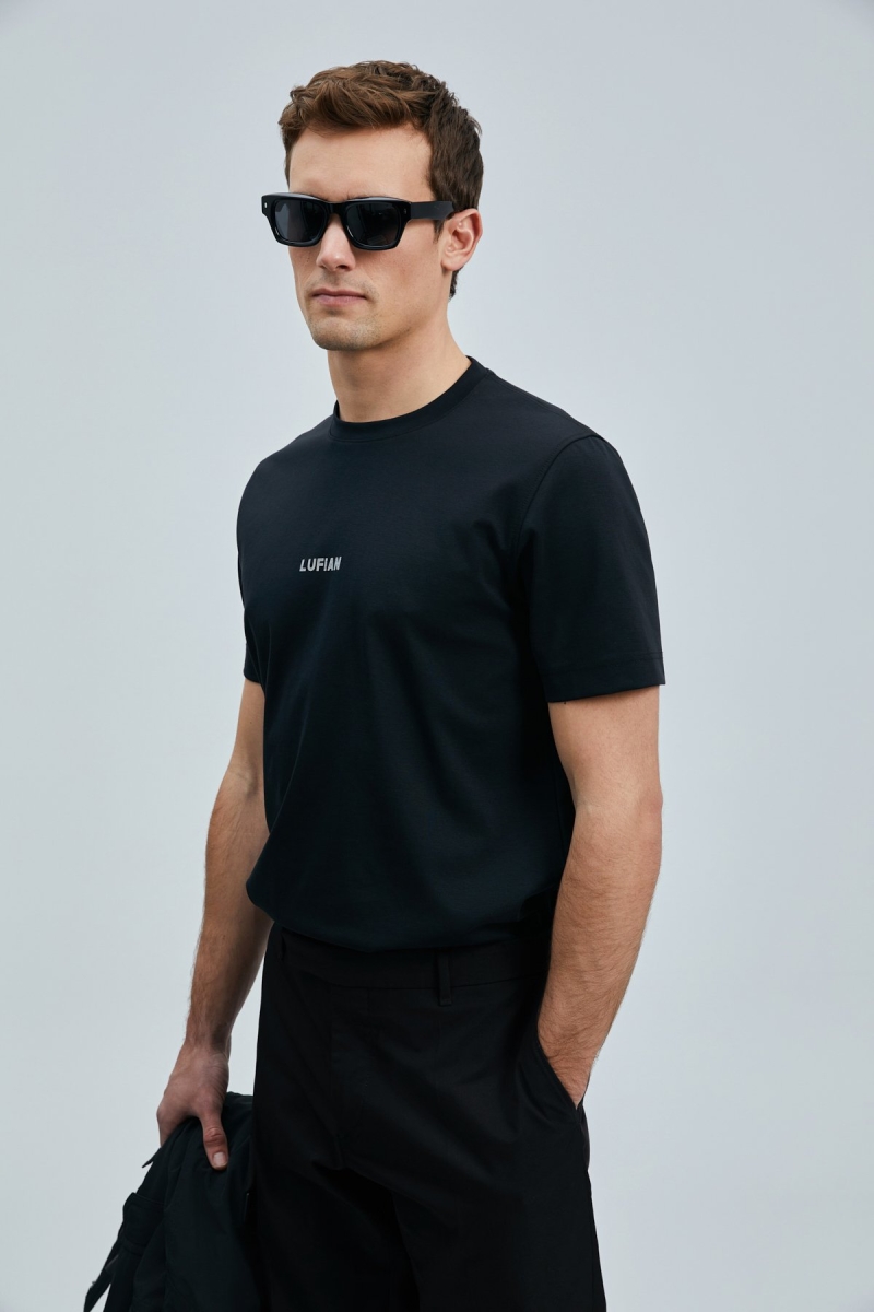 Lufian Erkek Marcus Modern Grafik T-Shirt 111020235 Siyah Siyah
