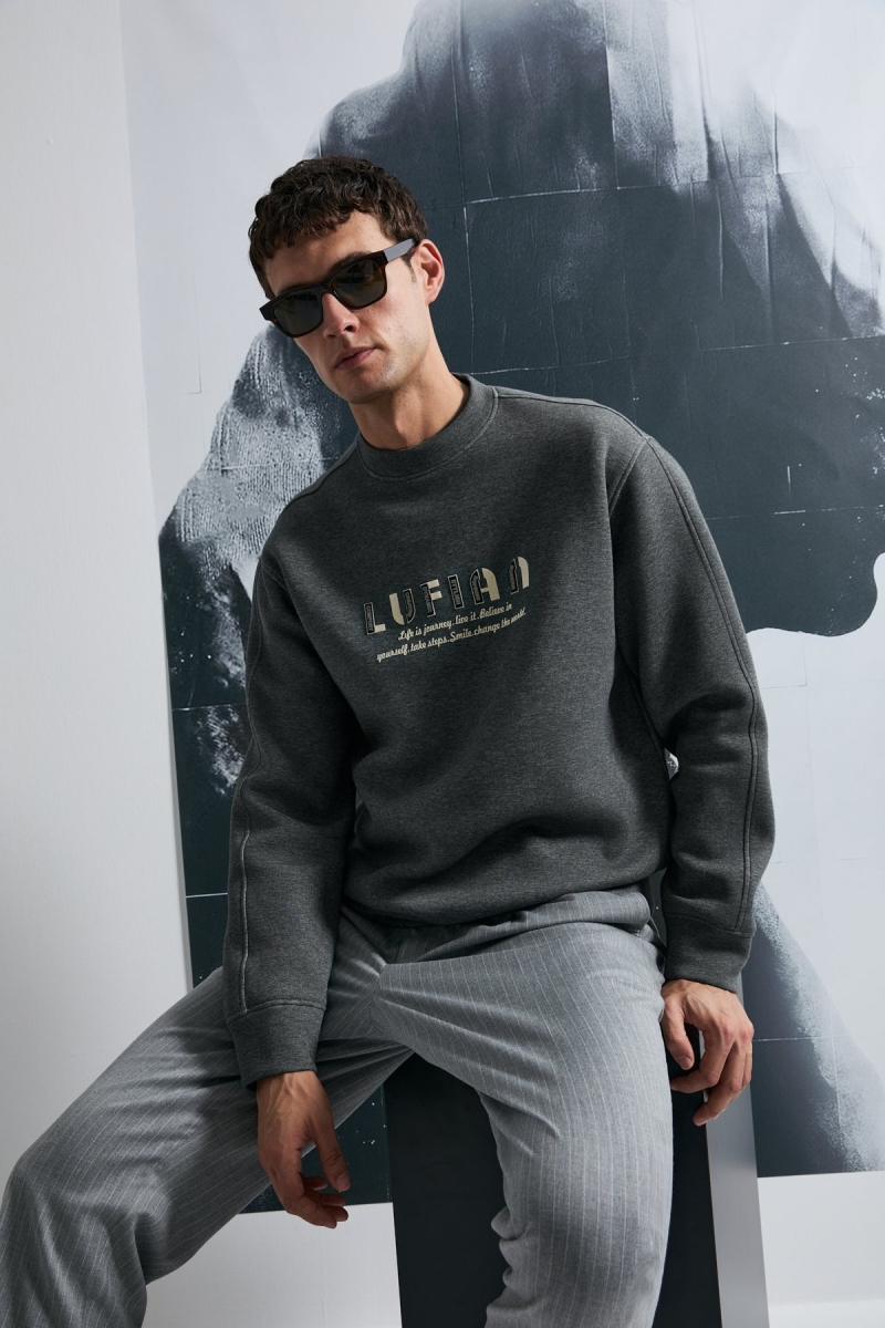 Lufian Erkek Oracle Sweatshirt 112030178 Antrasit Antrasit