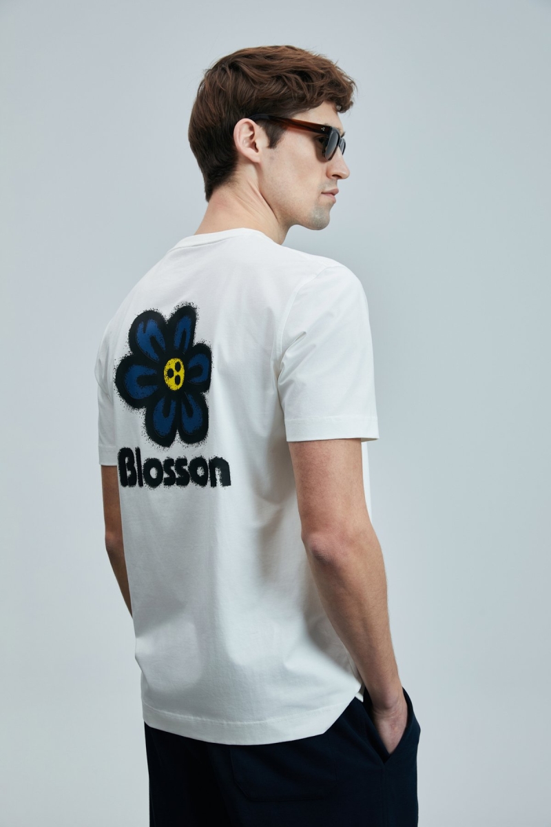 Lufian Erkek Peace Modern Grafik T-Shirt 111020246 Kırık Beyaz Kırık Beyaz