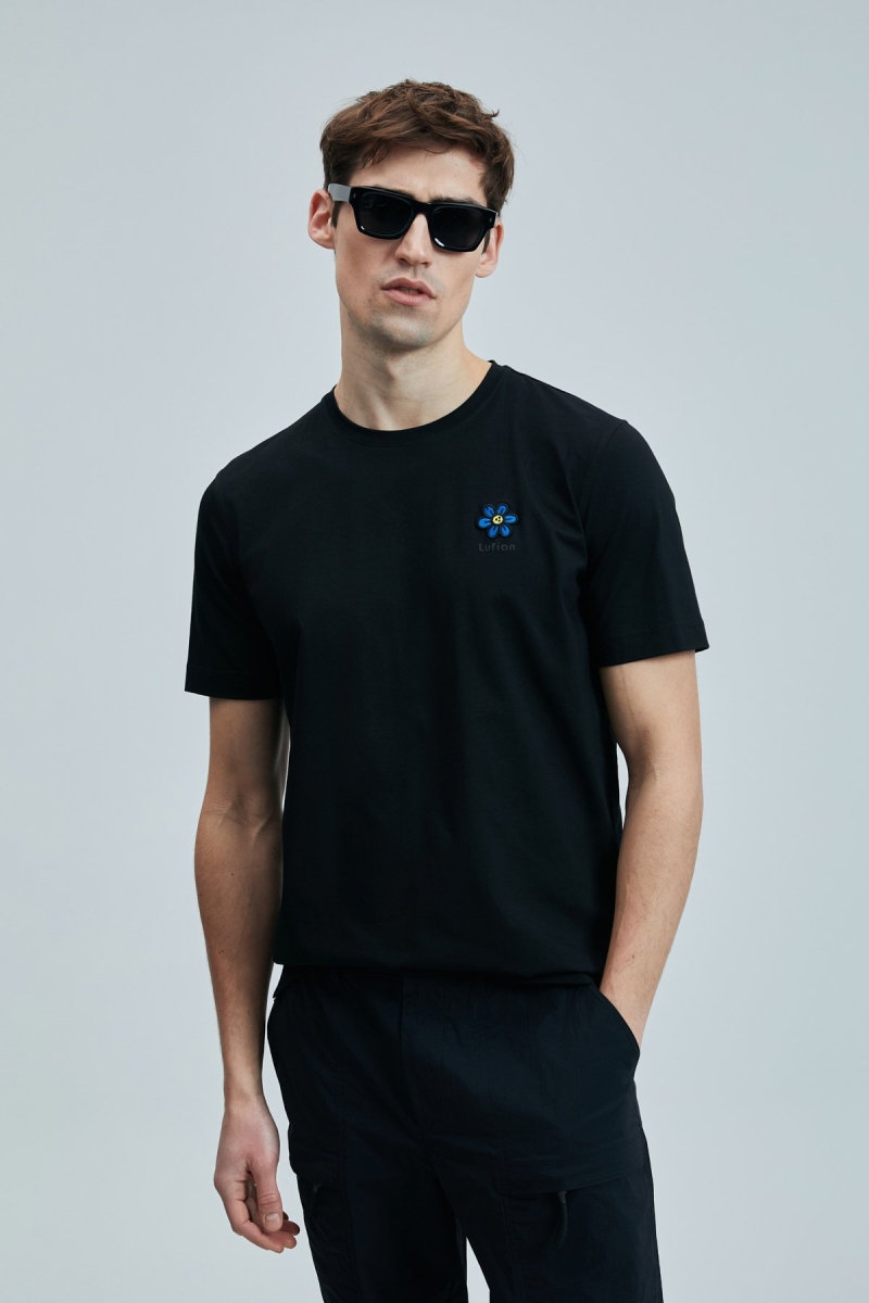 Lufian Erkek Peace Modern Grafik T-Shirt 111020246 Siyah Siyah