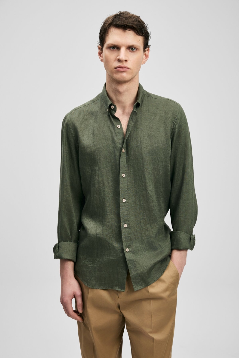 Lufian Erkek Pitaya Comfort Fit Keten Gömlek 111010654 Haki Haki