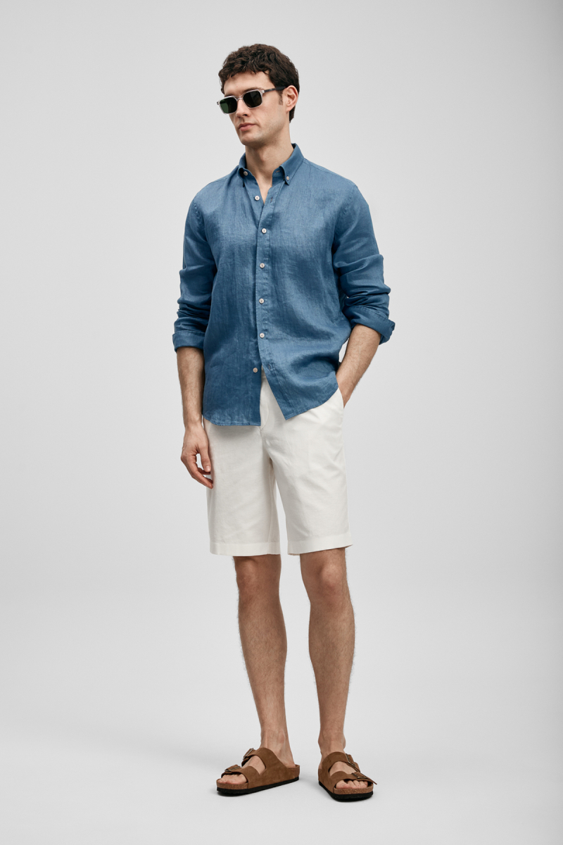 Lufian Erkek Pitaya Comfort Fit Keten Gömlek 111010654 Indigo Indigo