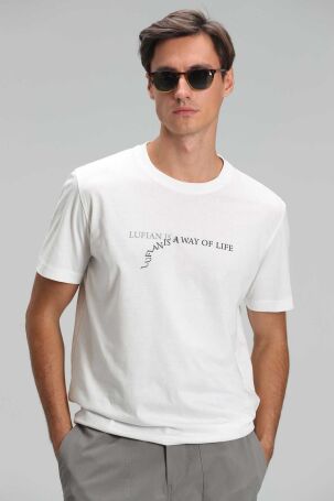 Lufian Erkek Stewart Modern Grafik T-Shirt 111020161 Kırık Beyaz Kırık Beyaz