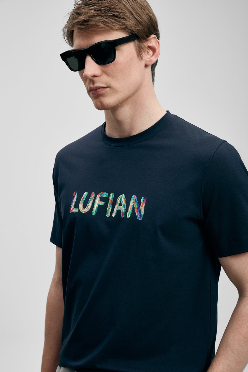 Lufian Erkek Surge Modern Grafik T-Shirt 111020317 Lacivert Lacivert