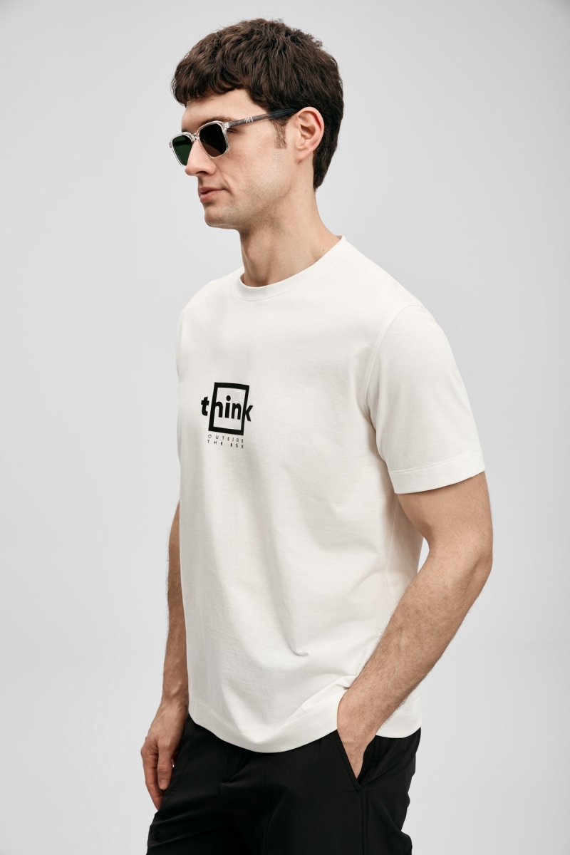 Lufian Erkek Thınk Modern Grafik T-Shirt 111020310 Kırık Beyaz Kırık Beyaz