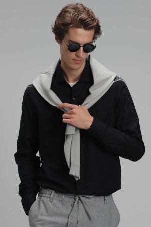 Lufian Erkek Vıana Basic Comfort Slim Fit Gömlek 112010565 Siyah Siyah