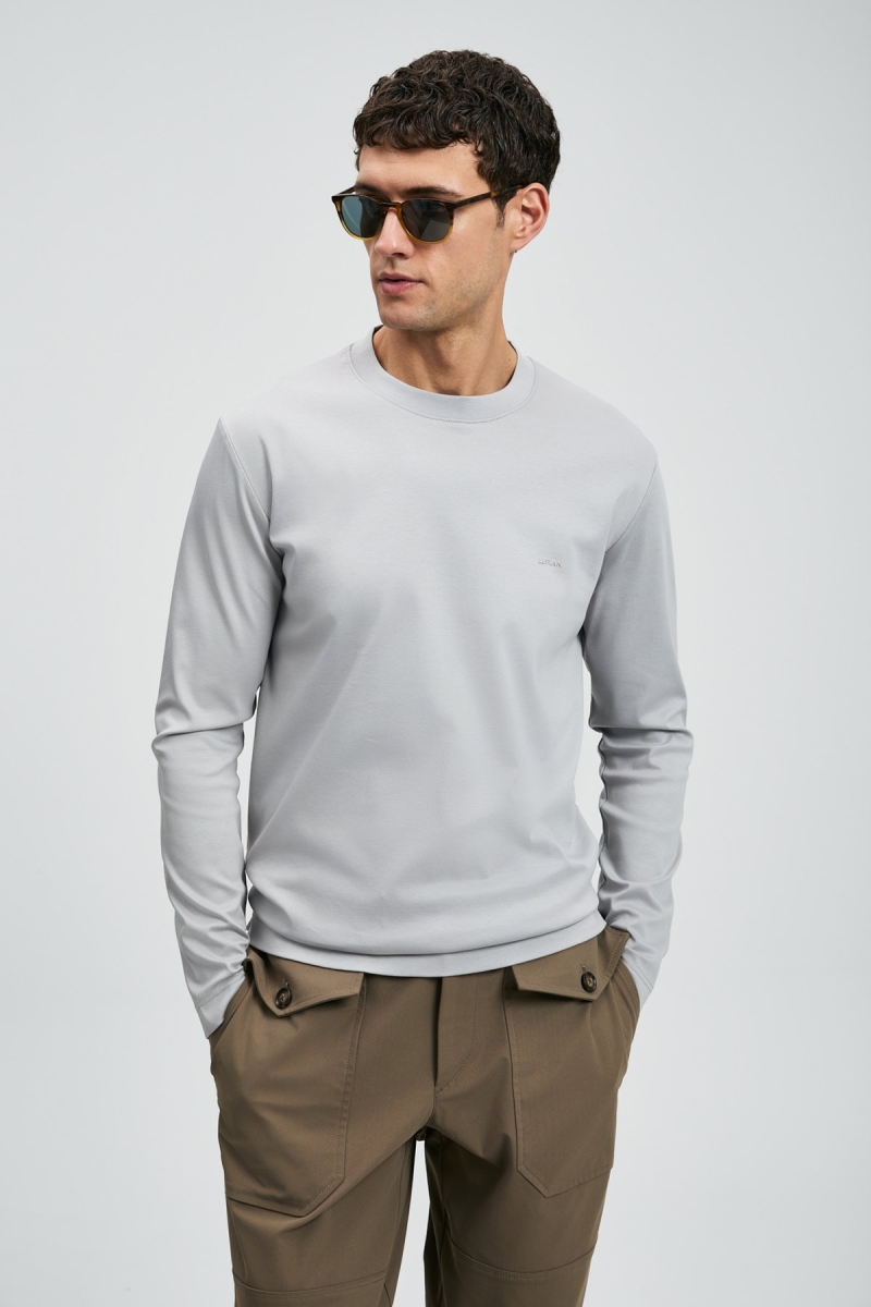 Lufian Erkek Vıctor Bisiklet Yaka Uzun Kollu T-Shirt 112020056 Gri Gri