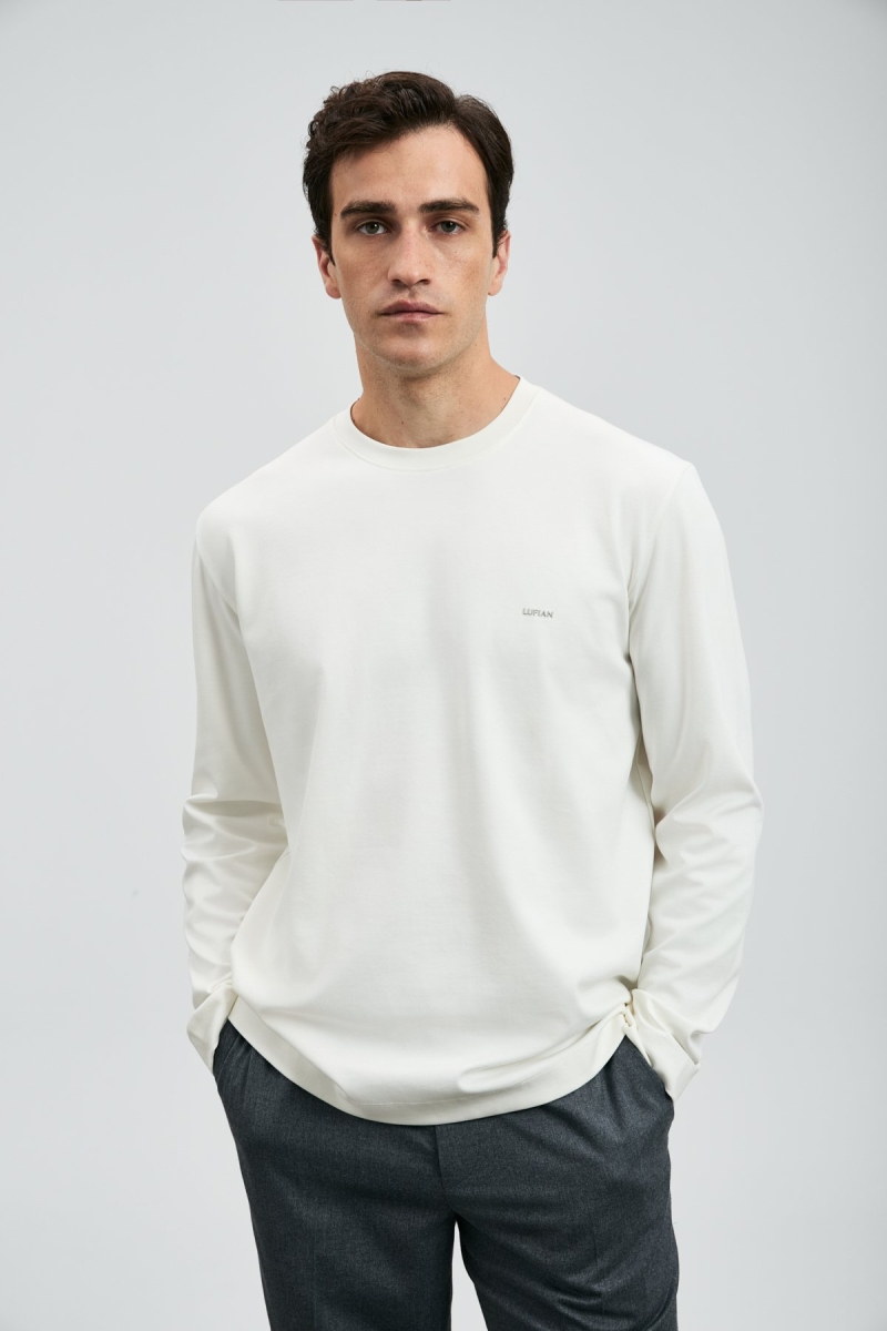 Lufian Erkek Vıctor Bisiklet Yaka Uzun Kollu T-Shirt 112020056 Kırık Beyaz Kırık Beyaz