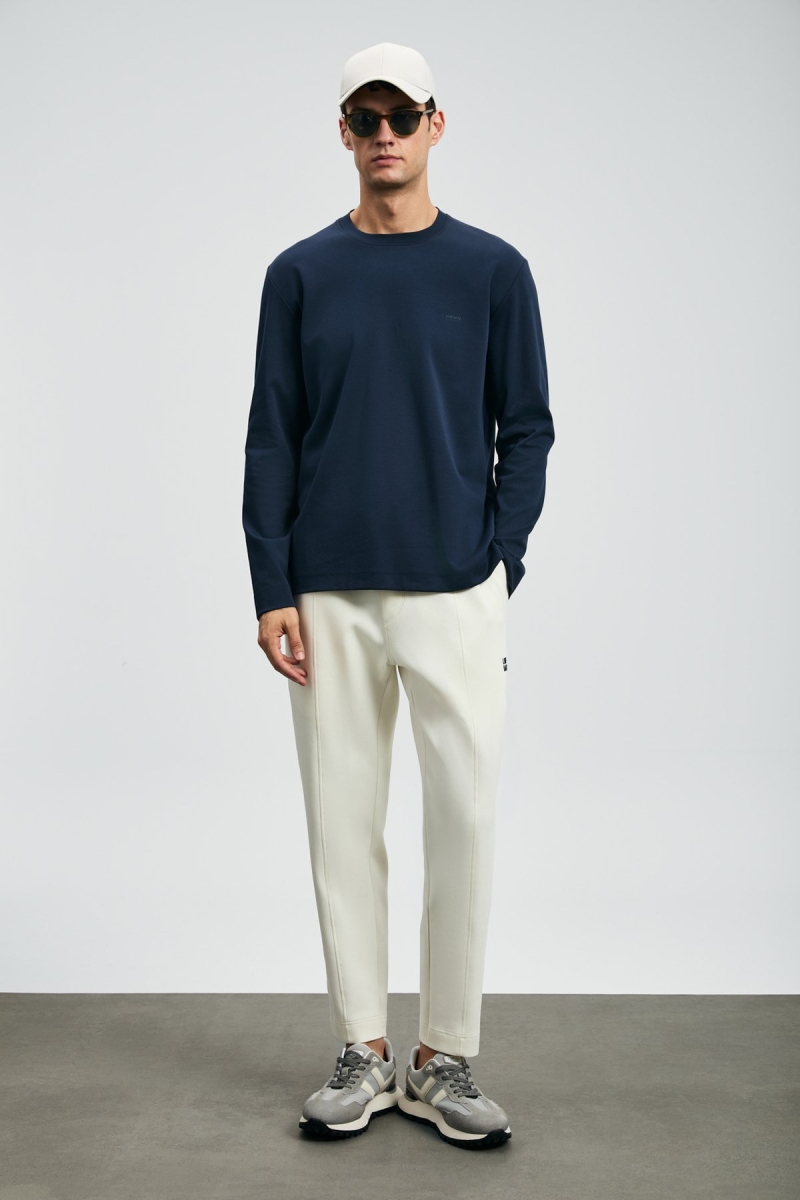 Lufian Erkek Vıctor Bisiklet Yaka Uzun Kollu T-Shirt 112020056 Koyu Lacivert Koyu Lacivert