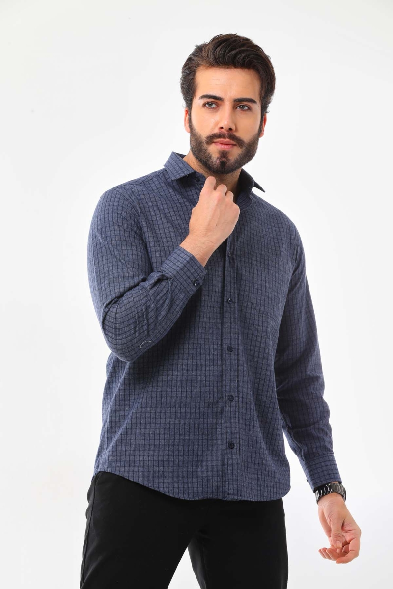 Marisso Erkek Cep Detaylı Uzun Kol %100 Pamuk Gömlek 019NS Indigo Indigo