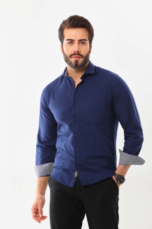 Marisso Erkek Tek Cepli Uzun Kol %100 Pamuk Gömlek AYM500 Lacivert Lacivert
