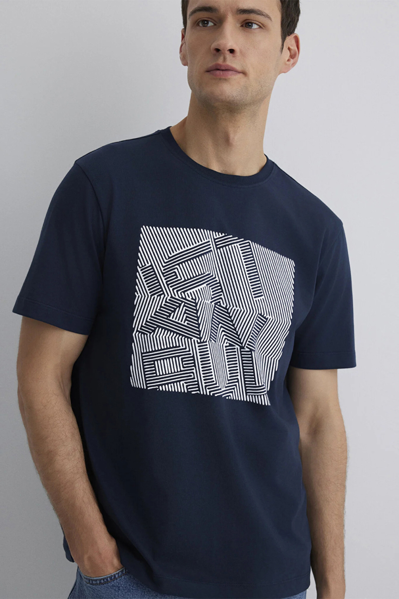 Mavi Erkek Baskı Detaylı %100 Pamuk T-Shirt M0612990 Lacivert Lacivert