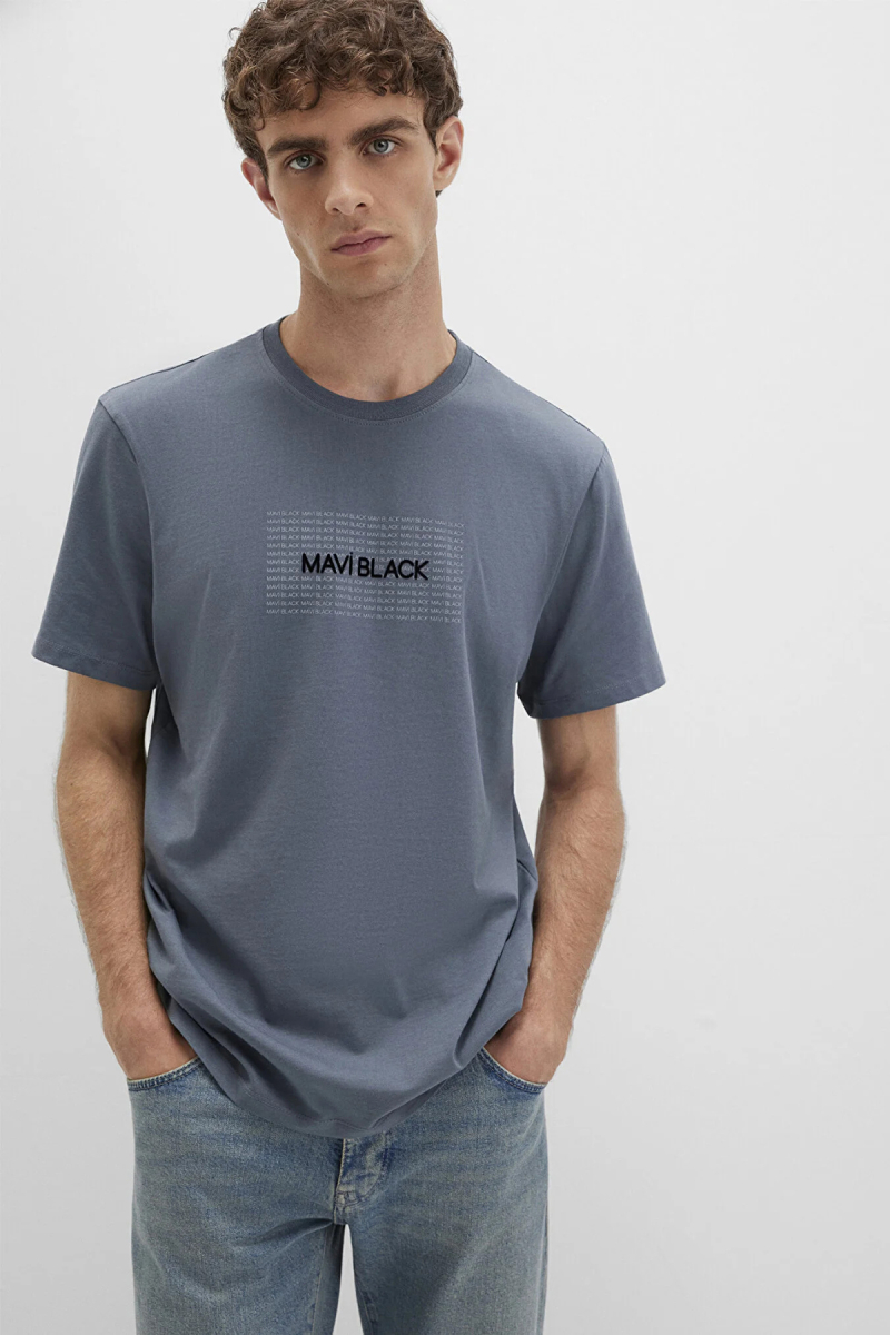 Mavi Erkek Baskılı T-Shirt M0613042 Koyu Mavi Koyu Mavi