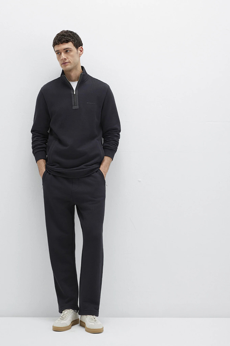 Mavi Erkek Belden Bağlamalı Düz Paça %100 Pamuk Eşofman Altı M0010523 Siyah Siyah