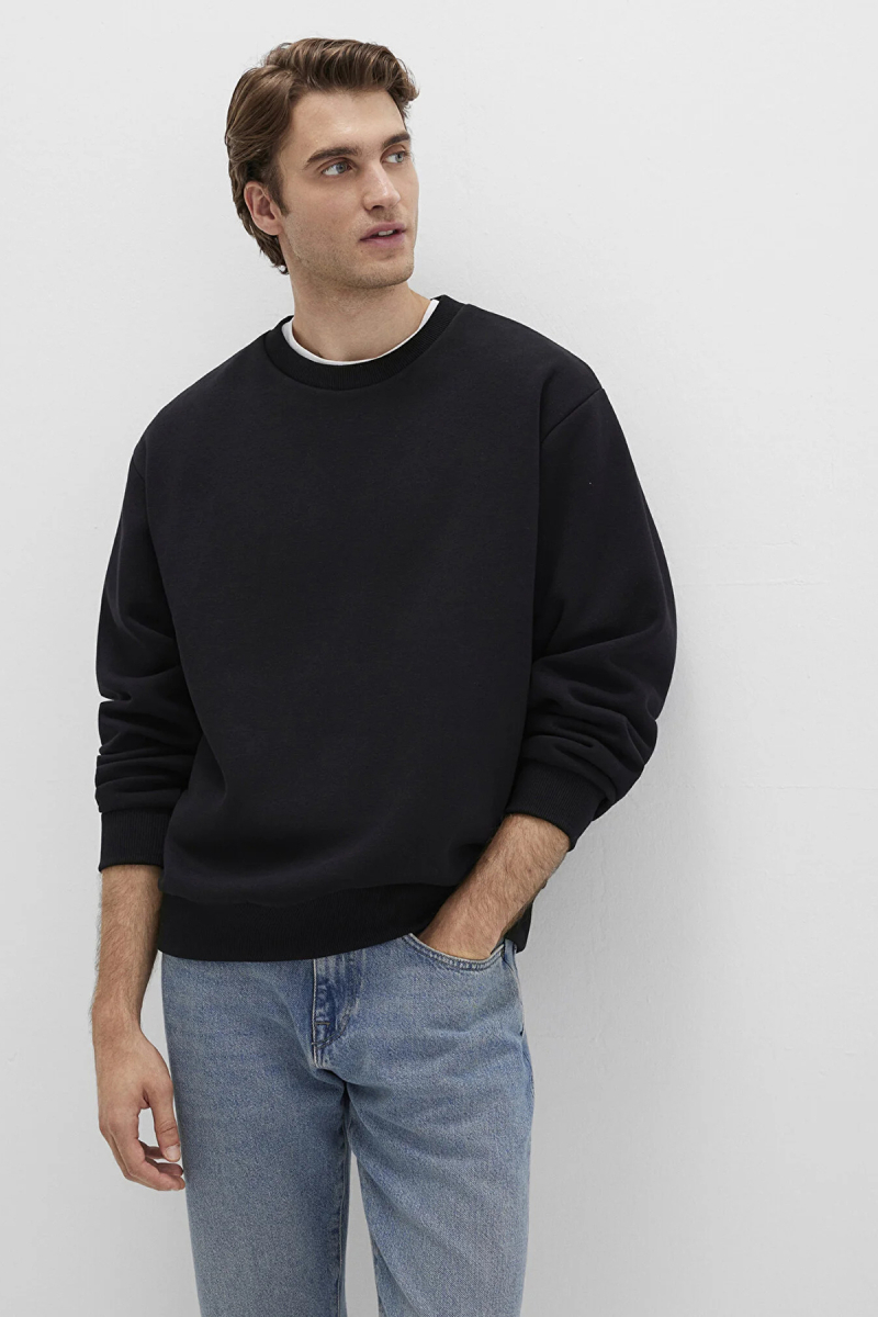 Mavi Erkek Bisiklet Yaka Basic Sweatshirt M0S10276-900 Siyah Siyah