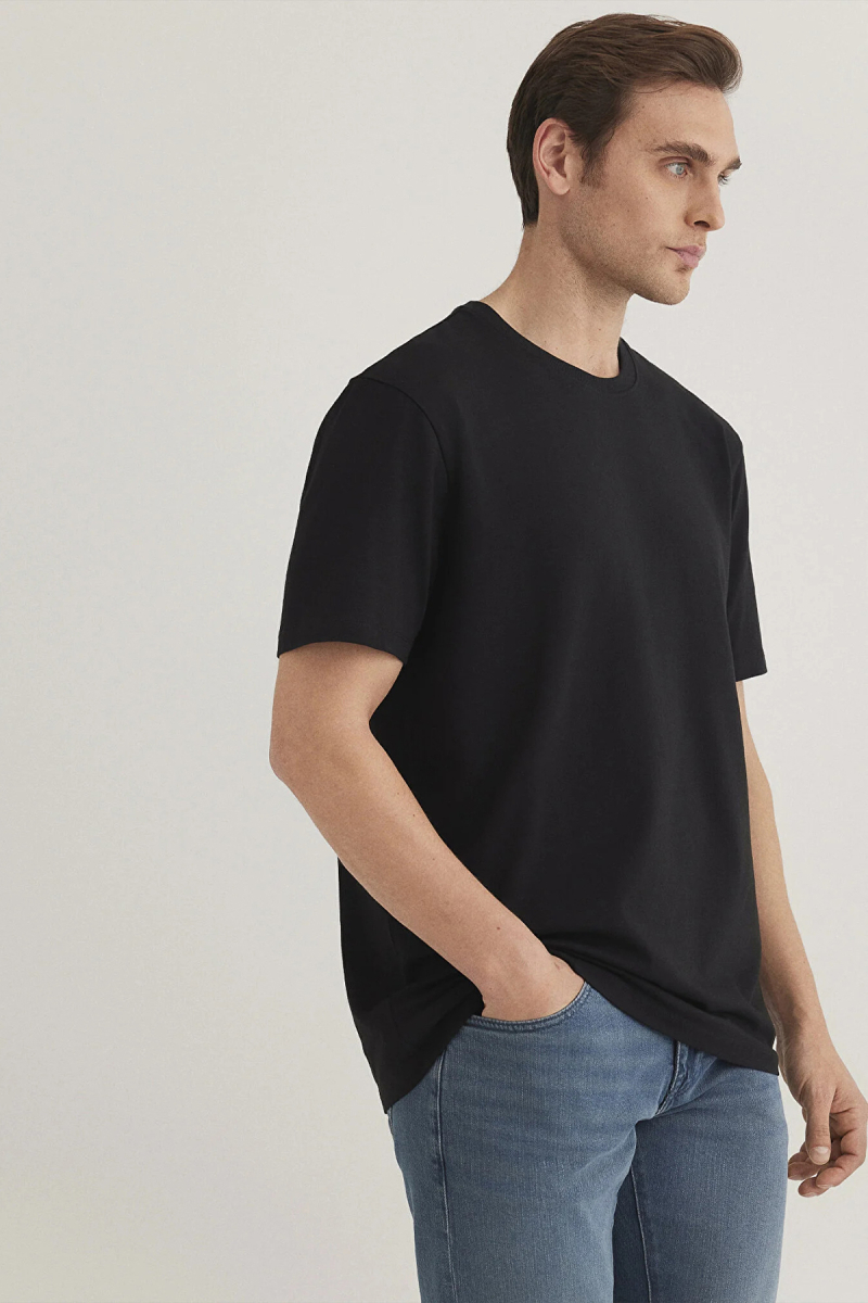 Mavi Erkek Bisiklet Yaka Pamuklu Basıc T-Shirt M0610252-900 Siyah Siyah