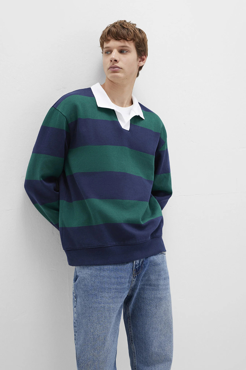 Mavi Erkek Blok Renkli Polo Yaka Sweatshirt M0S10491 Lacivert Lacivert