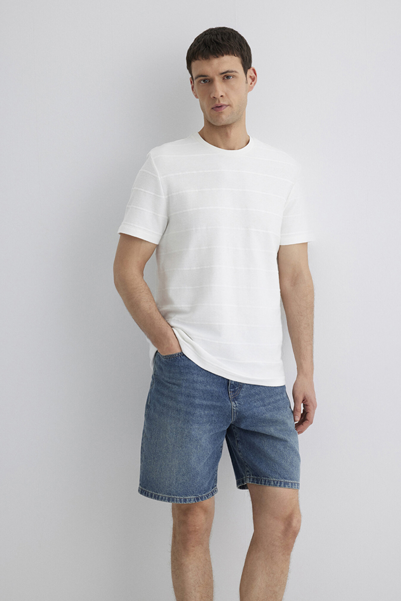 Mavi Erkek Çizgi Detaylı T-Shirt M0611409-70057 Kırık Beyaz Kırık Beyaz