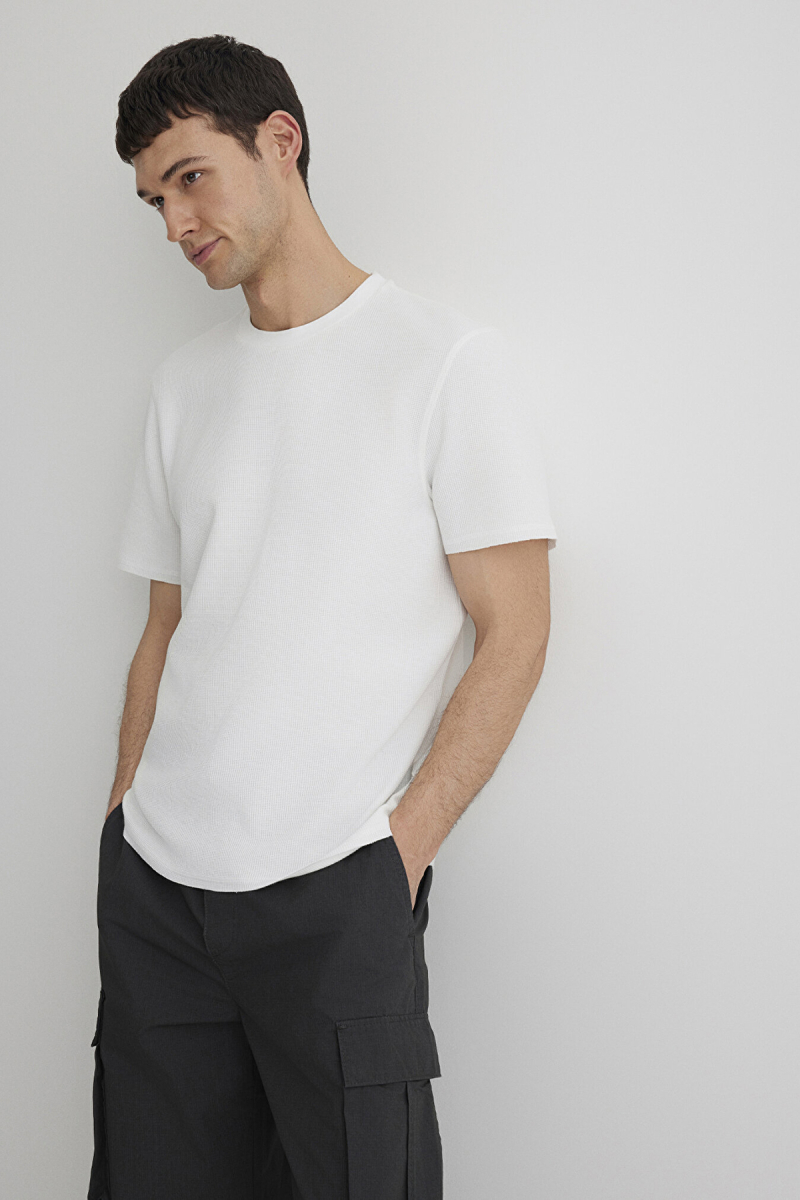 Mavi Erkek Dokulu Basic T-Shirt M0610277 Kırık Beyaz Kırık Beyaz