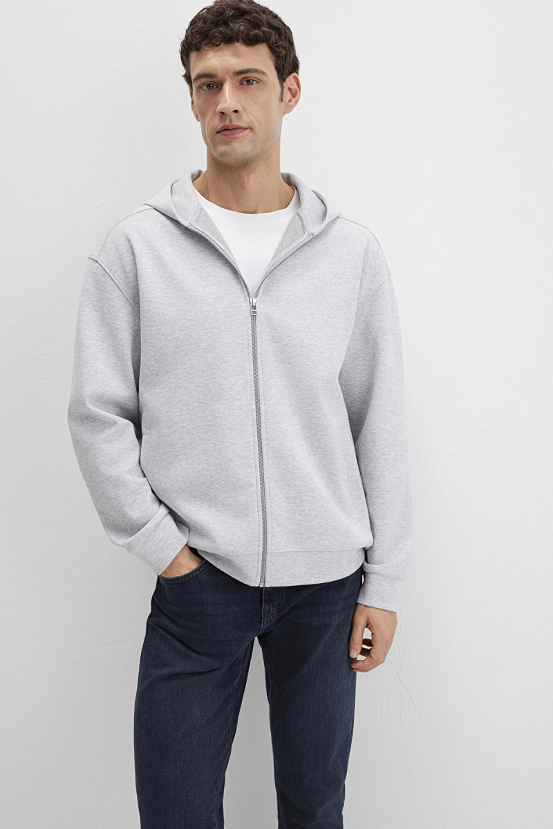 Mavi Erkek Kapüşonlu Fermuarlı Sweatshirt M0S10312 Gri Gri