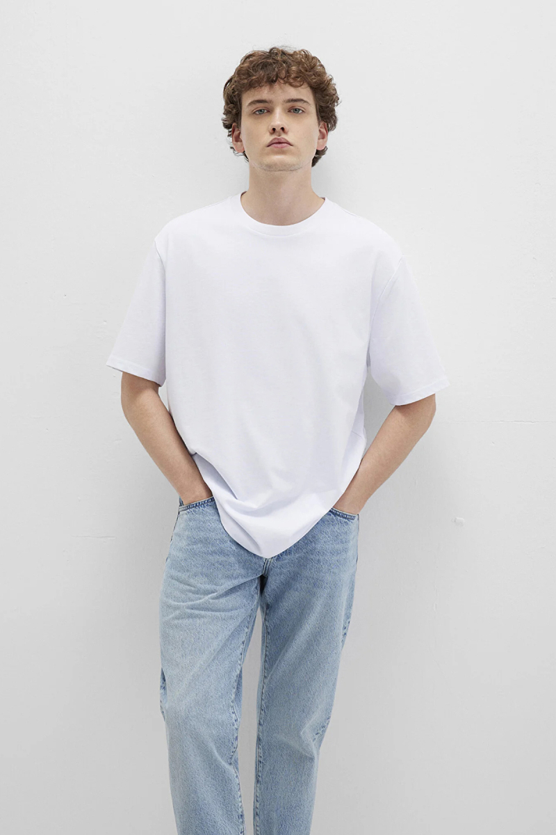 Mavi Erkek Kısa Kollu %100 Pamuk T-Shirt M0611924 Beyaz Beyaz