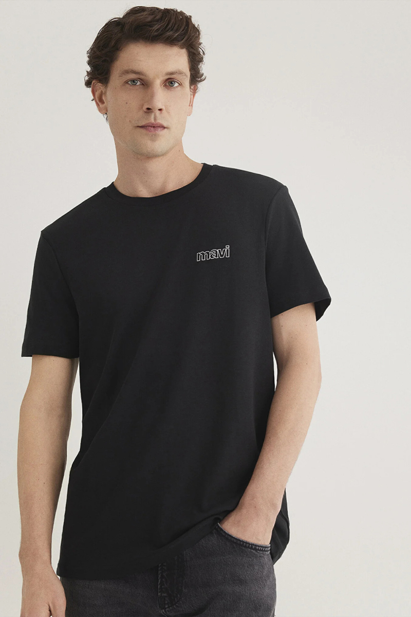 Mavi Erkek Logo Baskılı Bisiklet Yaka %100 Pamuk T-Shirt M0610360-900 Siyah Siyah