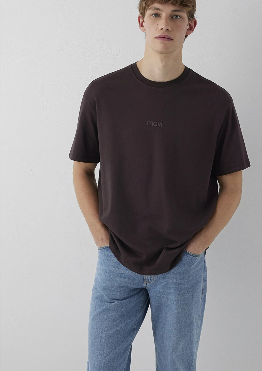 Mavi Erkek Logo Baskılı İnterlok T-Shirt M0613102 Kahverengi Kahverengi